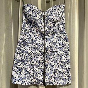 Corset denim mini dress with floral print. New w/ Tag.